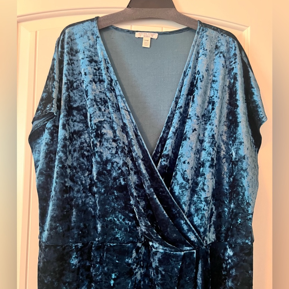 London Style Size 24W Crushed Velvet Faux Wrap Skirt Short Sleeve Mini Dress - Picture 2 of 8